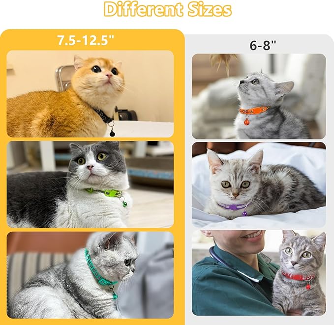 Taglory Reflective Cat Collar Breakaway with Bells, 2 Pack Girl Boy Pet Cat Collar Adjustable 7.5-12.5 Inch, Yellow