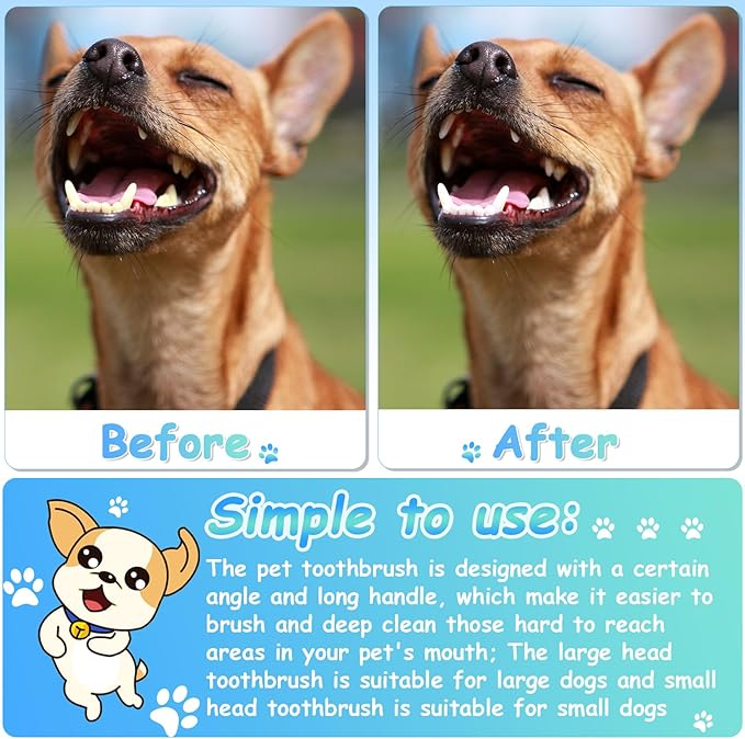 Honeydak Dog Tooth Brush Pet Toothbrush Soft Grooming Dogs Toothbrush Dog Double Sided Puppy Long Handle Brush for Large and Small Teeth Cleaning Dental Oral Care(70 Count,White)