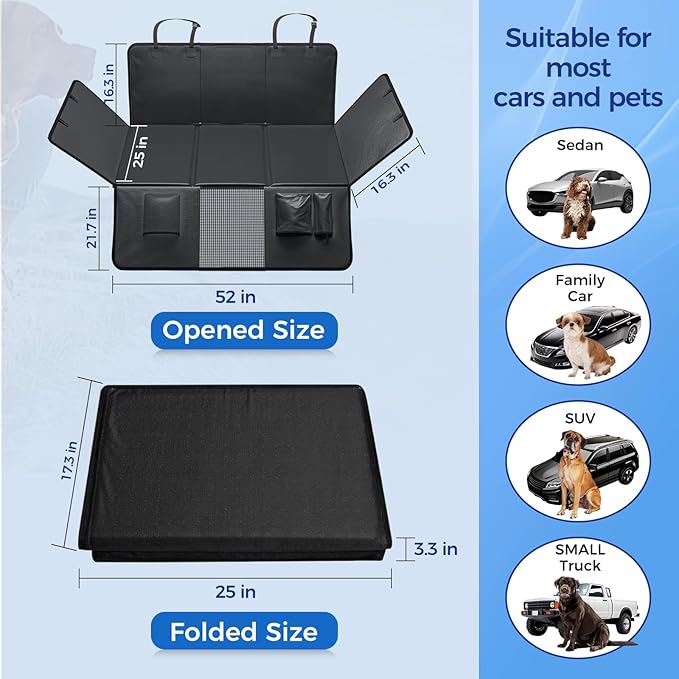 Back Seat Extender for Dogs, PU Leather Dog Car Seat Cover for Back Seat with Hard Bottom, 100% Waterproof, Scratch Proof and Anti Slip Dog Hammock for Cars and SUVs, Holds 400 lbs