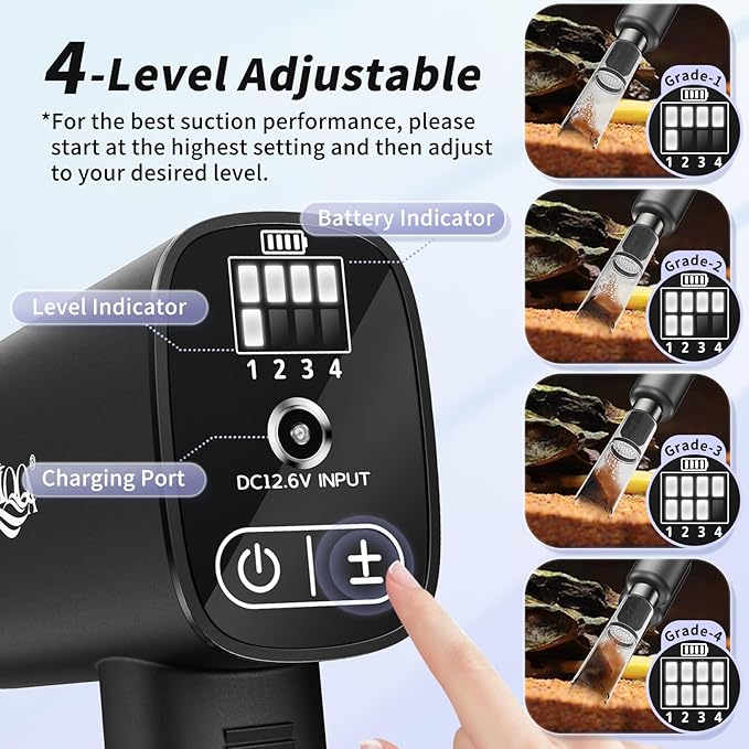AQQA Aquarium Vacuum Gravel Cleaner 20W Electric Rechargeable Fish Tank Cleaner Tools for Automatic Water Changing, Debris Clean& Sand Washing, Strong Suction with 4-Speed Adjustable (20W, 480GPH)