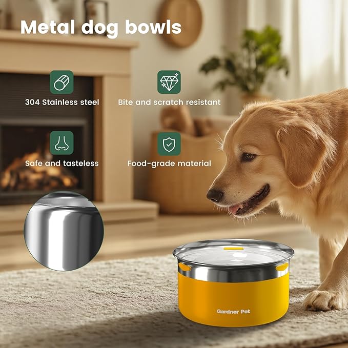 Gardner Pet Dog Bowls 1 Gallon (3.85L) Stainless Steel No Spill Dog Water Bowl, Slow Water Feeder Metal Bowls, Spill Proof Water Dispenser for Large Dogs, Promotes Healthy Hydration(Black)