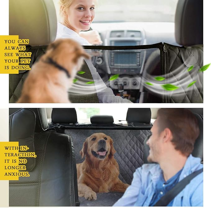 Vailge Dog Seat Cover for Back Seat, 100% Waterproof with Mesh Window, Scratch Prevent Anti-slip Dog Car Hammock, Standard