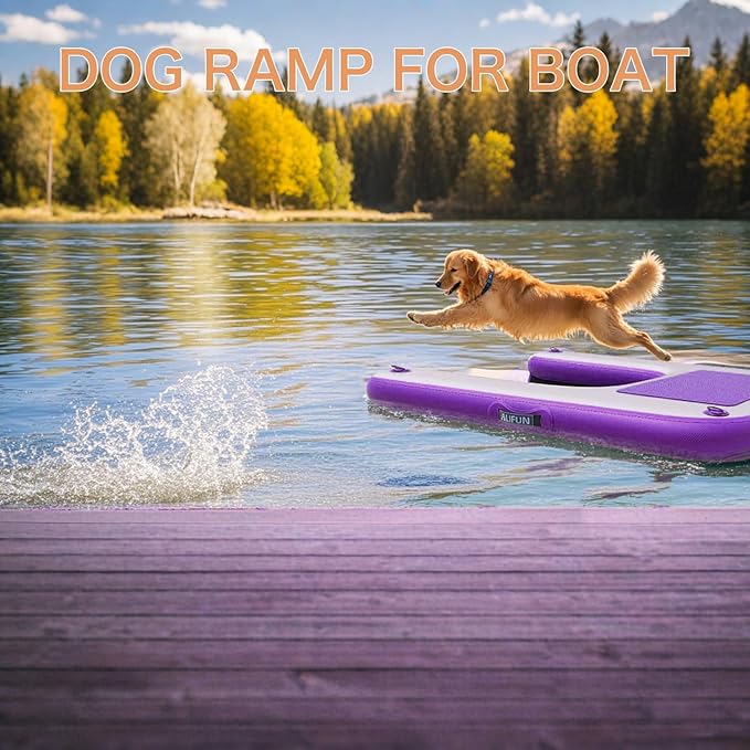 ALIFUN Inflatable Dog Pool Ramp Safety Floating Dock Dog Water Raft for Pool Lake Boat Non-Slip Floating Ladder for Pets Up to 220 LBs Purple 120CM Length