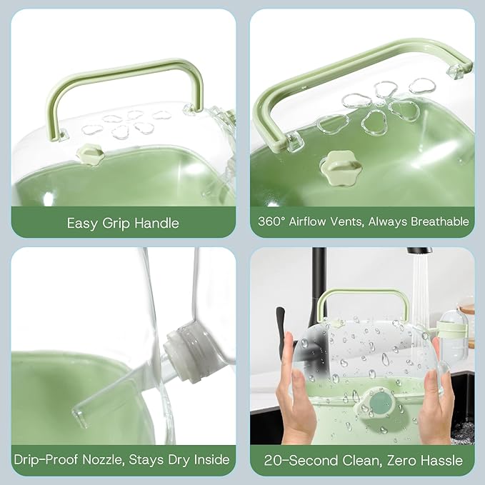 Portable Hamster Carrier for Travel - Acrylic Small Animal Cage with Ventilation Holes,Escape-Proof Hamster Travel Cage for Outdoor Picnics, Vet Visits (Mint Green)