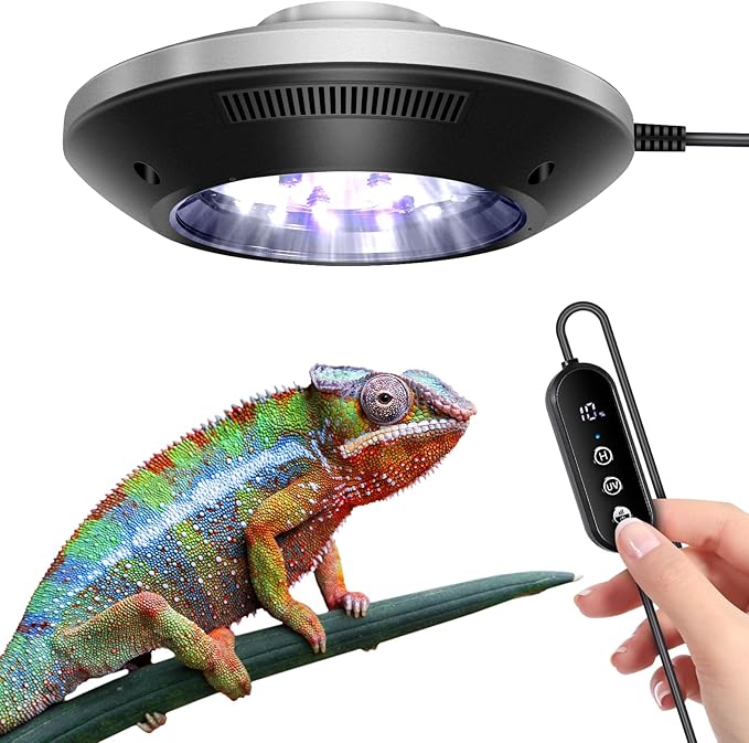 LED UVB Light for Reptiles, 8W UVA UVB Lamp – Timer Switch, Adjustable Brightness, Ferguson Zones 1-4, Energy-Efficient, UVI Lamp for Bearded Dragons, Chameleon, Lizard, Snake, Gecko – Silver