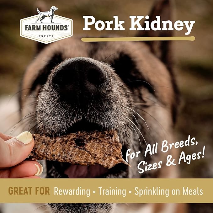 Farm Hounds - Pork Kidney - Premium Natural Jerky for Dogs - Made from 100% Humanely Raised Pork- Organ Treats - Great for Training & Treats - No Added Fillers - Made in USA - 4oz -1 Pack