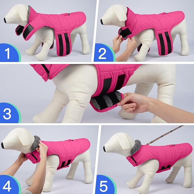 MIGOHI Warm Dog Winter Coat - Winter Dog Jacket, Reflective Windproof Fleece Vest with Leash Hole and Furry Collar