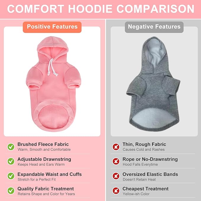 BEAUTYZOO Dog Hoodie & Cat Sweater for Small Dogs Puppy Girls Boys, Fleece Lined Warm Winter Fall Dog Clothes with Leash Hole and Pocket, Ultra-Soft Pet Jacket Coats Kitten Clothing, Pink L