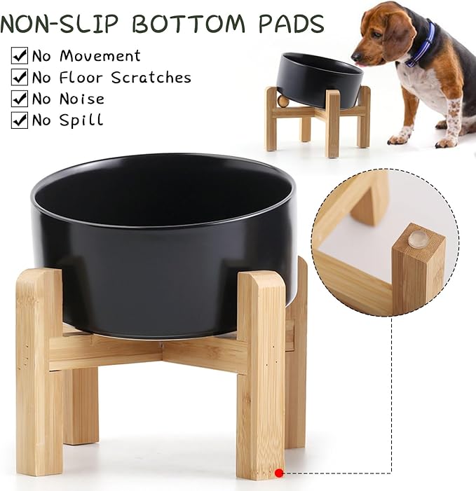 Petygooing Black Elevated/Raised 15°Slanted Ceramic Dog Bowl for Small and Medium Breeds, Tilted Anti Slip Pet Feeding Bowl,Food Water Dish with Stand for Cats and Dogs (28 OZ/3.6 Cups)