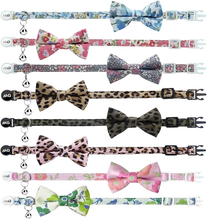 Personalized Breakaway Cat Collars - ID Tag, Bell, Bowtie - Safety Quick-Release, Customized for Girls & Boys Cats (Floral Pattern-Pink)