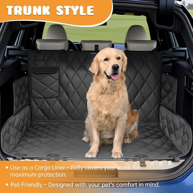 Dog Car Seat Cover for Back Seat 100% Waterproof, Long-Lasting and Soft Nonslip Backseat Dog Cover for Cars, SUVs and Trucks (Black, Standard (54" W x 59" L))