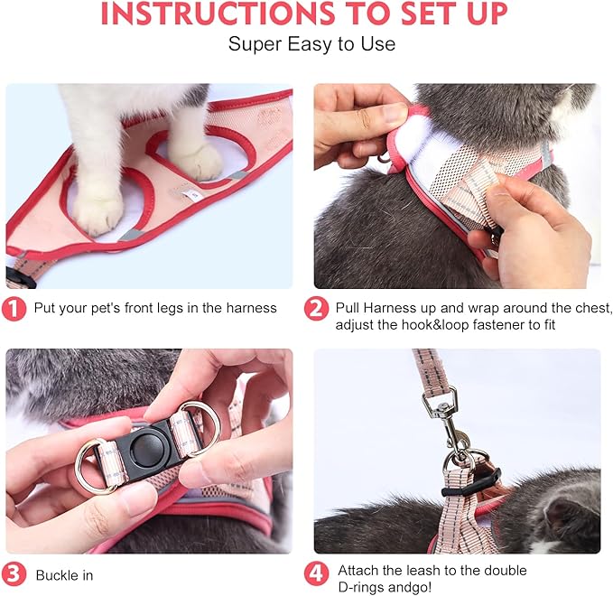 Cat Harness and Leash Set, Soft and Breathable Vest with Reflective Strip, Escape Proof Kitten Harness, Easy to Wear for Cats Walking and Traveling (Blue, S)