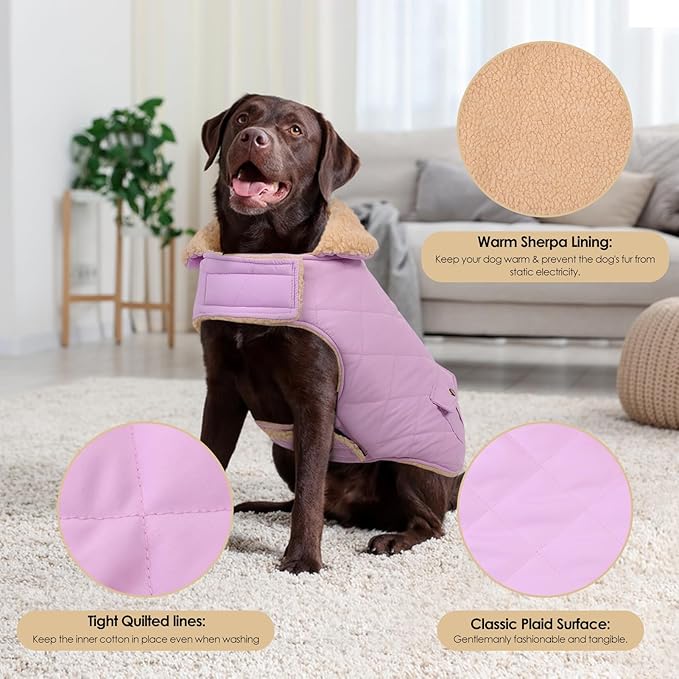 Dog Winter Coat for Small Dogs, Puppy Solid Jacket, Pet Warm Coat for Cold Weather, Windproof Pets Thickened Outfits Garments Indoor Outdoor, Lilac XS