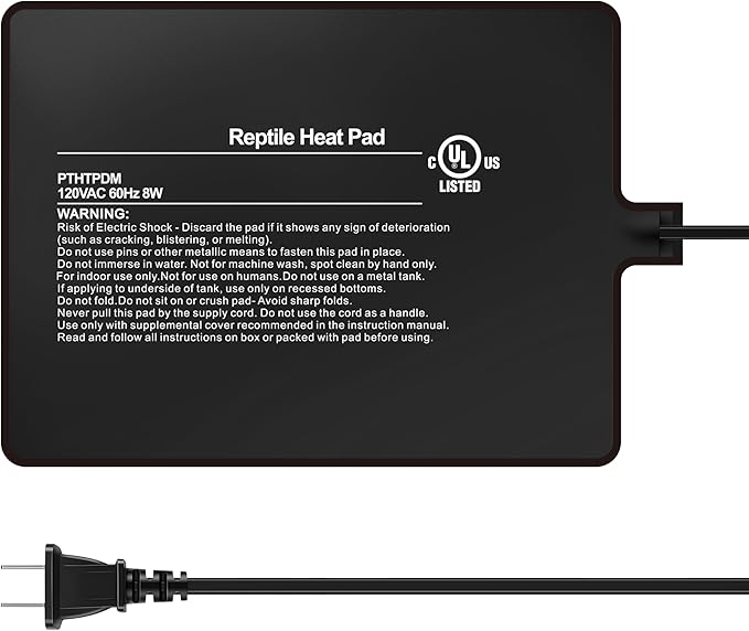 Simple Deluxe 6X8 Inch 8W Reptile Heating Pad Electric Indoor Under Tank Terrarium Heating Mat Waterproof for Turtles, Lizards, Frogs, and Other Reptiles