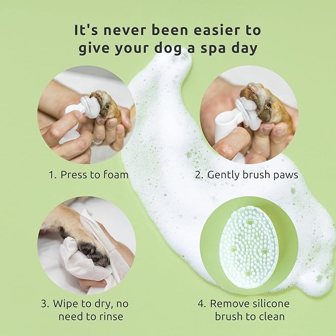 Protex PawZ No-Rinse Foaming Paw Cleanser for Dogs - Moisturizing, Fragrance-Free with Silicone Brush