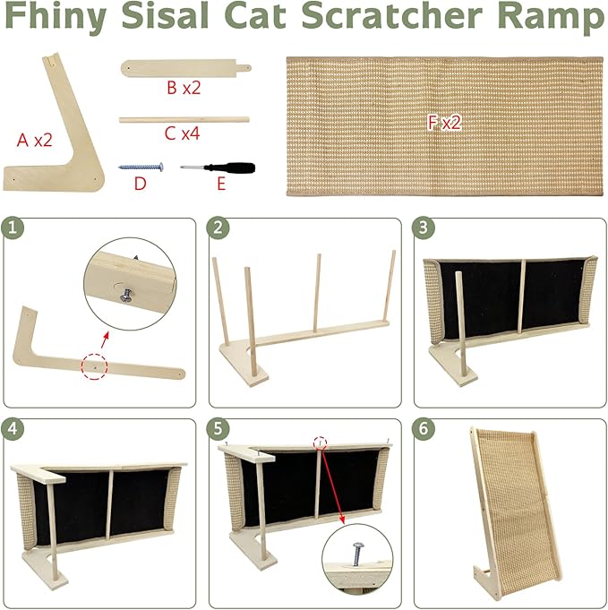 Fhiny Sisal Cat Scratcher Ramp with Replaceable Mat, 28" Large Vertical Cat Scratching Pad for Indoor Cats L Shape Sisal Cat Scratching Mat Scratch Board Climbing Wooden Frame Wall Furniture Protector