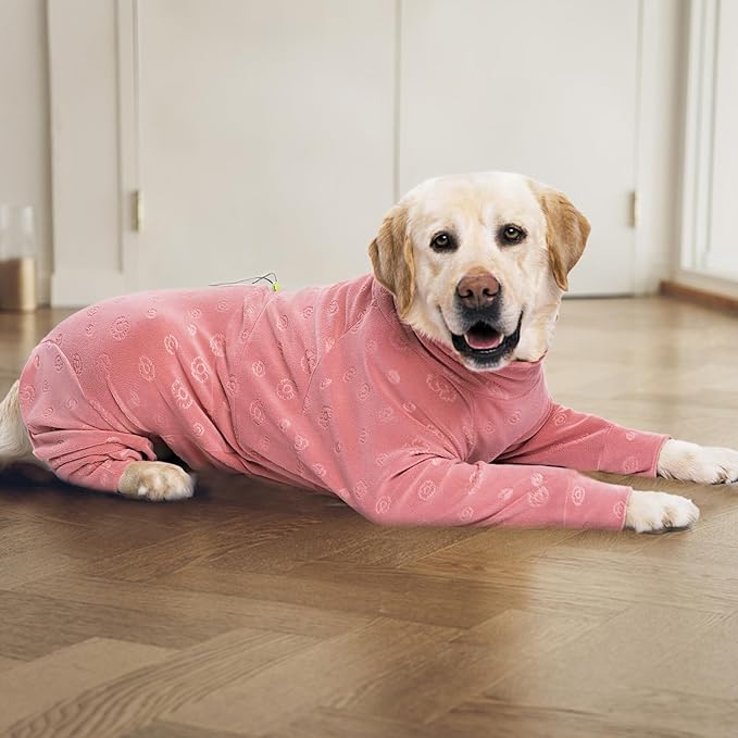 Dog Coats Autumn Winter Jumpsuit for Large Medium Dogs, Warmer Recovery Suit Polar Fleece Dog Bodysuit Lightweight Pajamas Pullover Stretchy Onesie Four-Legged Cold Weather Clothes(2XL, Pink)