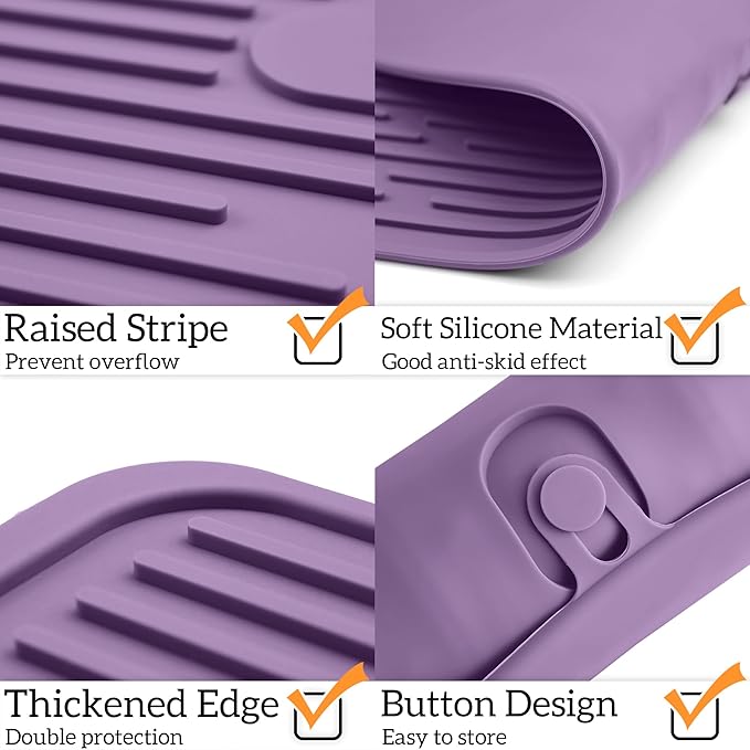 Ptlom Pet Placemat for Dog and Cat, Anti-Slip Waterproof Dogs Feeding Mat Prevent Food and Water Overflow, Bowl Mats Suitable for Medium and Small Pets, Purple, Silicone