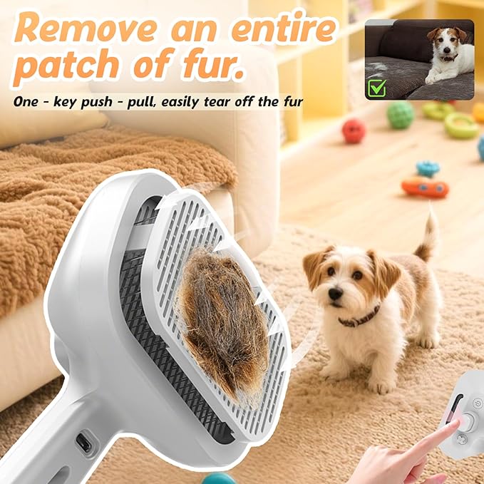 Pet Steam Brush Set for Dogs, 2025 New Self-Cleaning Pet Brush, Multi-Function Pets Hair Removal Brushes for Home Use, Portable Dog Cat Grooming Brushes for Pets Owners (White)