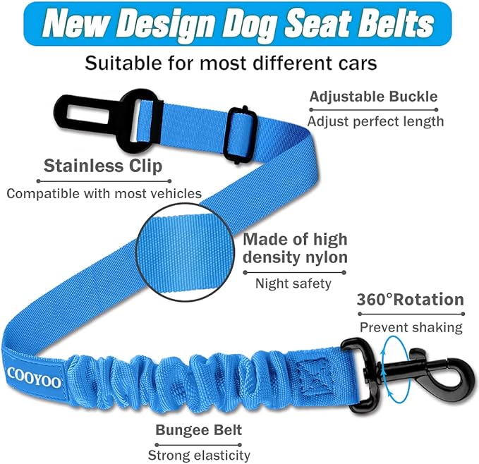 COOYOO Dog Seat Belt,3 Piece Set Retractable Dog Car Harness Adjustable Seat Belt for Vehicle Nylon Pet Safety Seat Belts Heavy Duty & Elastic