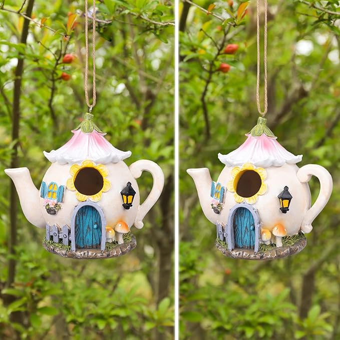 Yinns Birdhouses, Resin Bird House for Outside, Decorative Bird Houses, Hanging Watering Can Bird Houses for Outdoors Cardinal Bluebird Wild Birds