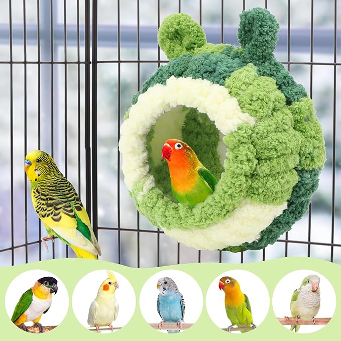 Wontee Bird Nest Bed Breeding House Winter Warm Snuggle Hut for Budgies Parakeets Cockatiels Lovebirds Canaries (Green)
