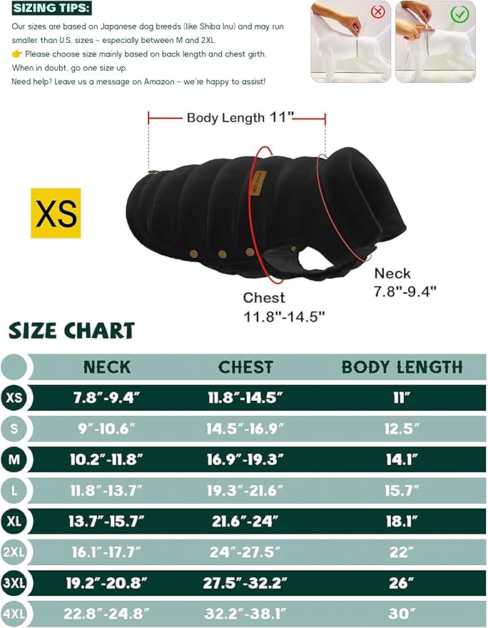 SPACE LION Puffer Jacket, Down Winter Coat, Waterproof, Windproof, Lightweight Jacket, Adjustable Fit for Small Dogs(Green,XS)
