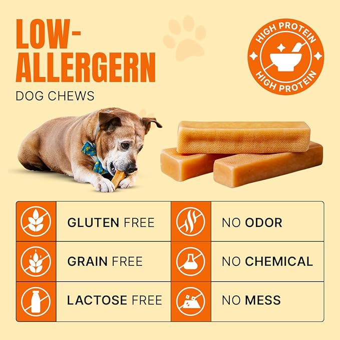 Tibetan Dog Chew Yak Cheese Sticks - Natural Handmade Treats for Large Dogs, Long-Lasting, Easy to Digest with No Additives, Rawhide, Grains, or Gluten, Perfect for Aggressive Chewers, 5 Chews