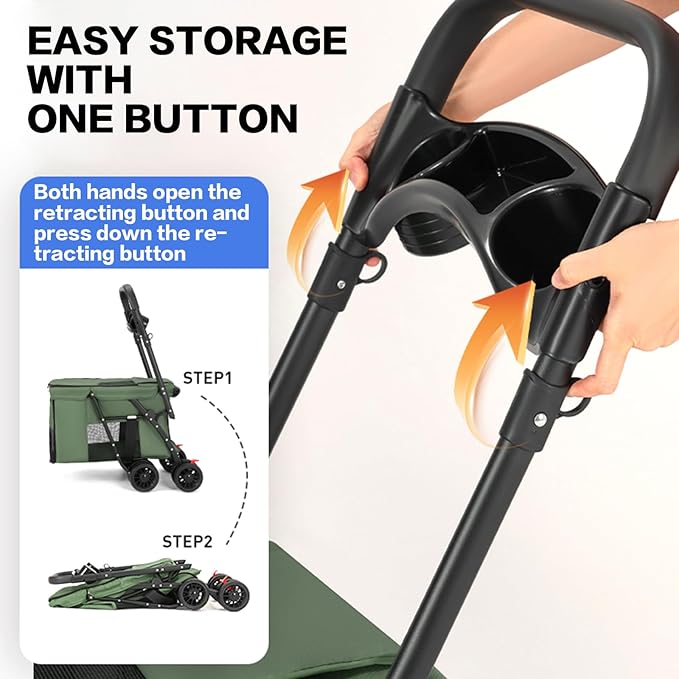 Pet Stroller Cat Dog Stroller Travel Folding Pet Carriers(Green)
