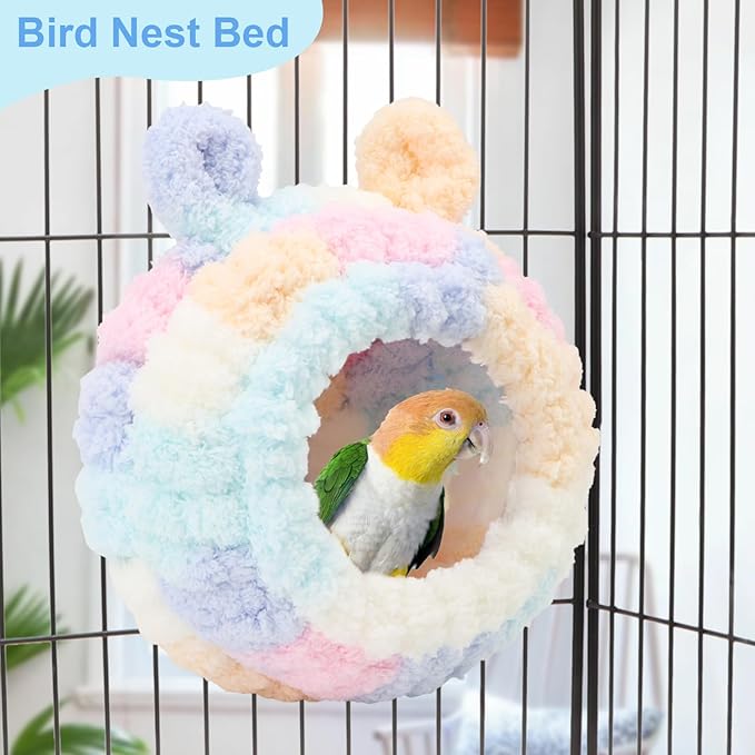 Wontee Bird Nest Bed Breeding House Winter Warm Snuggle Hut for Budgies Parakeets Cockatiels Lovebirds Canaries (Multi-Colored)