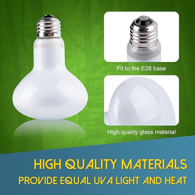 Reptile Heat Lamp Bulb, 100 Watt UVA Daylight Basking Spot Light for Bearded Dragon, Turtle, Lizard, Snake, Tortoise, Chameleon, Amphibians - 2 Pack