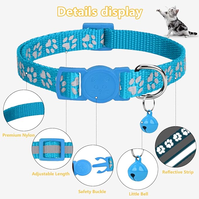 Taglory Kitten Collar Breakaway with Bell, 2 Pack Girl Boy Pet Kitten Collar Adjustable 6-8 Inch for 2-6 Months Cat, SkyBlue