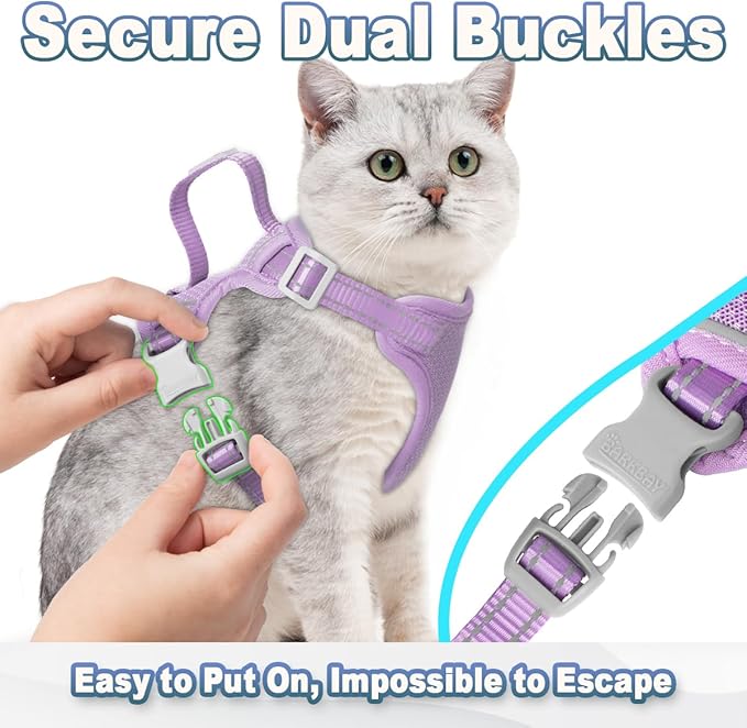 Cat Harness and Leash Set Escape Proof for Kitten Walking, Soft Adjustable Top Handle Vest Harnesses for Cats, Easy Control Breathable Reflective Small Medium Large, Violet Purple, M