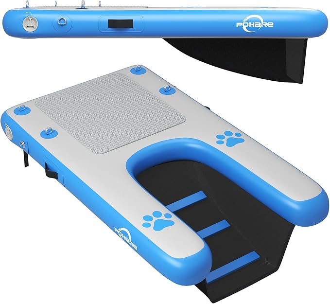 Dog Boat Ramp - Inflatable Dog Pool Ramp for Boat (60" x 35.5"), Non-Slip Water Ladder for Dock, for Pets Up to 250 lbs, Easy Access from Swim Platform, Pool or Floating Docks for Lakes, Blue