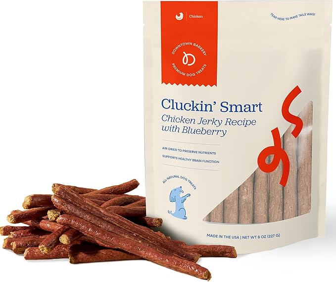 Downtown Barkery Meat Sticks - Air-Dried Chicken Jerky Dog Treats Made in USA for All Breeds and Sizes - Grain-Free Dog Treats Without Artificial Flavors - Chicken with Blueberry & Turmeric, 8 Oz