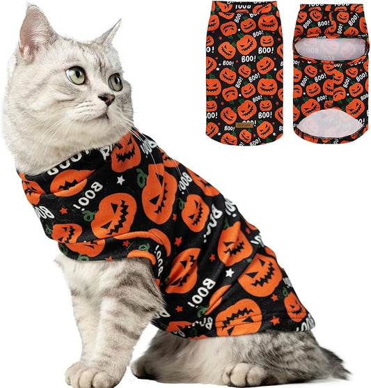 EXPAWLORER Cat Halloween Sweater - Sweaters for Cats Only Soft Warm Pet Clothes, Fall and Winter Pumpkin Coat Pullover Design, Fleece Sweatshirt Clothing Also for Puppy Small Dogs, Small