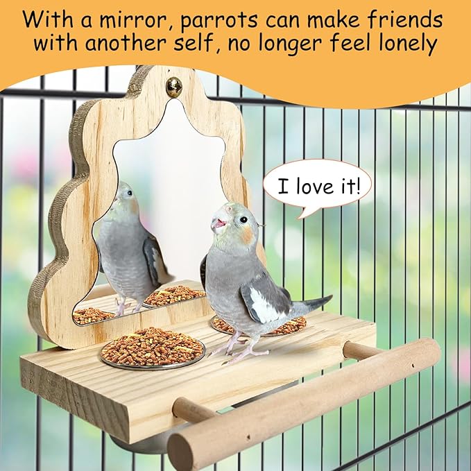 Tfwadmx Bird Parrot Wooden Feeding Cups Small Bird Feeding Dish Cups Stainless Steel Birds Bowls Food Water Bowls with Bird Food Holder for Cockatiel Parakeet Macaw Finches Lovebirds