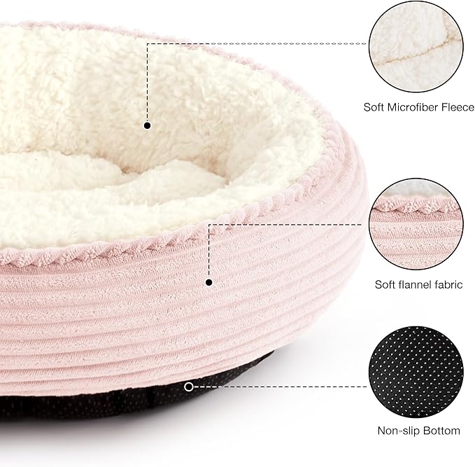 Love's cabin Round Donut Cat and Dog Cushion Bed, 20in Pet Bed for Cats or Small Dogs, Anti-Slip & Water-Resistant Bottom, Super Soft Durable Fabric Pet beds, Washable Luxury Cat Dog Bed Pink Stripe