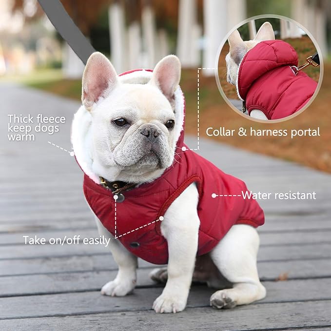 Fleece Hoodie, Windproof Waterproof Coat, Winter Warm Jacket, Cold Weather Pet Apparel Clothes Vest for Small Medium Large Dogs (3XL, Red)