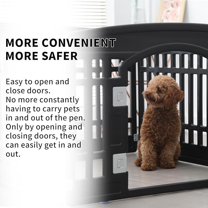 Pet Playpen Foldable Gate for Dogs Heavy Plastic Puppy Exercise Pen Small Pets Fence Puppies Folding Cage 4 Panels for Puppies and Small Dogs House Black (33.5x33.5 Inches)