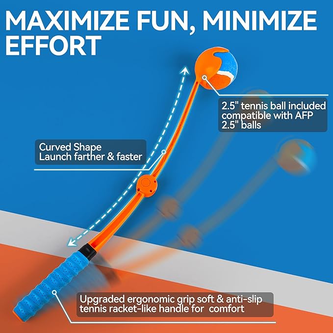 AFP 25“ Dog Ball Launcher, Balls Thrower with Non-Slip Handle, Foldable and Lightweight Dog Fetch Toy, Includes 5 Medium Tennis Ball (2.5'')