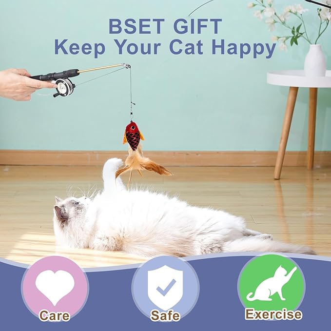Silvervine Cat Teaser Wand Toys with Red Fish - 10X More Attractive Than Catnip, Adjustable 16-30 Inches, Durable Interactive Cat Toys for Indoor Cats, Detachable Wheel for Multi-Purpose Use