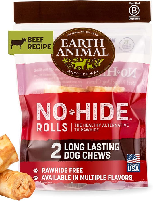 Earth Animal No Hide Small Long Lasting Dog Chew Rolls, Beef - 2 Count