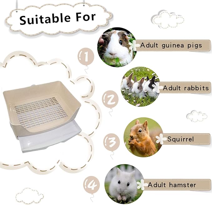 PINVNBY Large Rabbit Litter Box Corner Toilet Box Bigger Pan Pet Potty Trainer with Drawer for Adult Bunny Guinea Pig Chinchilla Ferret Galesaur Hedgehog Small Animals(Brown)