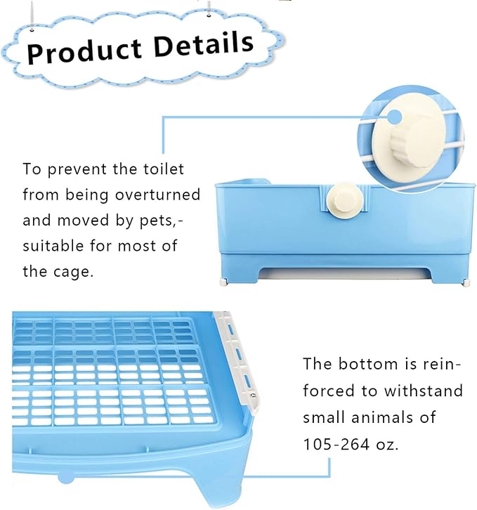 PINVNBY Large Rabbit Litter Box Corner Toilet Box Bigger Pan Pet Potty Trainer with Drawer for Adult Bunny Guinea Pig Chinchilla Ferret Galesaur Hedgehog Small Animals(Blue)