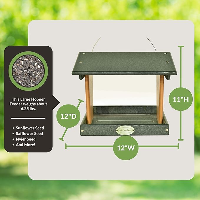 Plastic Hanging Hopper Bird Feeder, Large Bird Feeders for Outdoors, Suitable for Food, Seed, Mealworm (Large, Turf Green & Cedar)