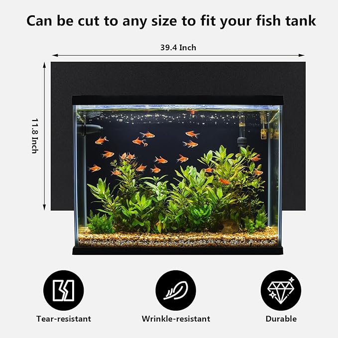 Aquarium Background Paper Decor Fish Tank Backdrop Wallpaper Electrostatic Adhesive, No Glue, Easy to Install, Reusable (11.8“H×39.4”L, Black)