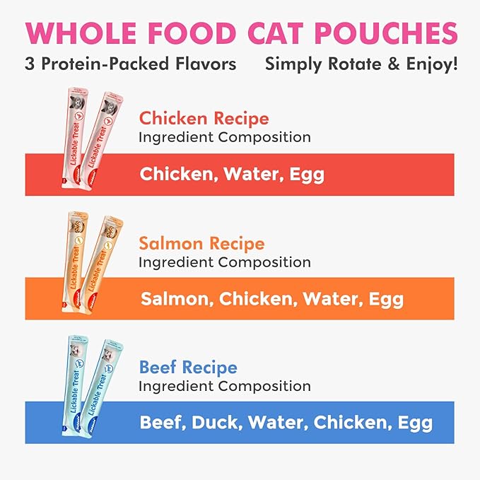High-Meat Lickable Cat Treats, Grain & Gum Free, No Additives, All-Natural High Protein Puree, 0.5oz Tubes (Pack of 48)