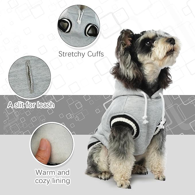 FUAMEY Dog Hoodie,Winter Dog Fleece Sweaters Pet Warm Sweatshirt Pet Pullover Dog Clothes with Pocket Soft Warm Christmas Outfit Puppy Vest with Leash Hole for Small Medium Large Dogs Grey XS