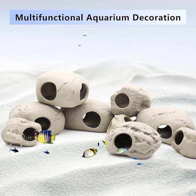 Aquarium Decorations Stackable Ceramic Cave Betta Fish Tank Accessories Rock Cave Decor 12-Piece Set